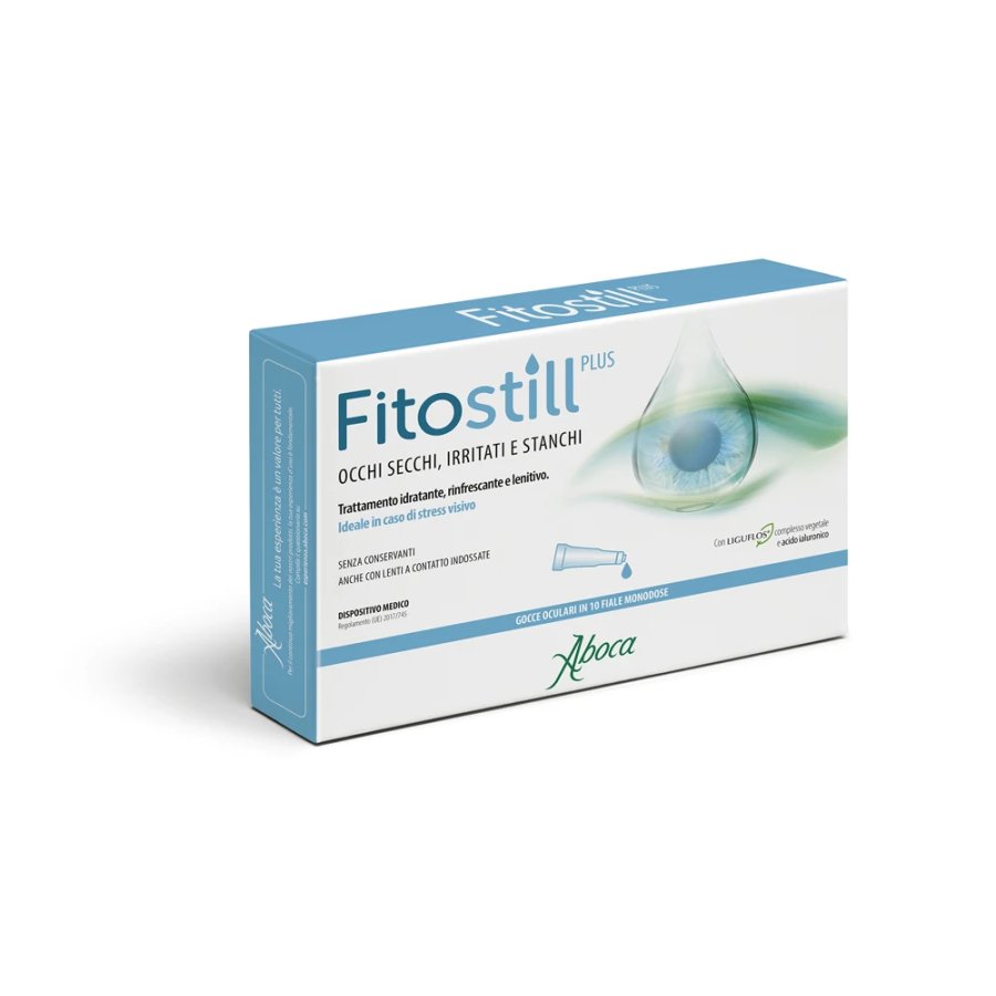Aboca Fitostill Plus Gocce Oculari Dispositivo Medico Protettivo, Lubrificante e Lenitivo dell'Occhio Irritato, 10 Fiale Monodose x 0.5ml