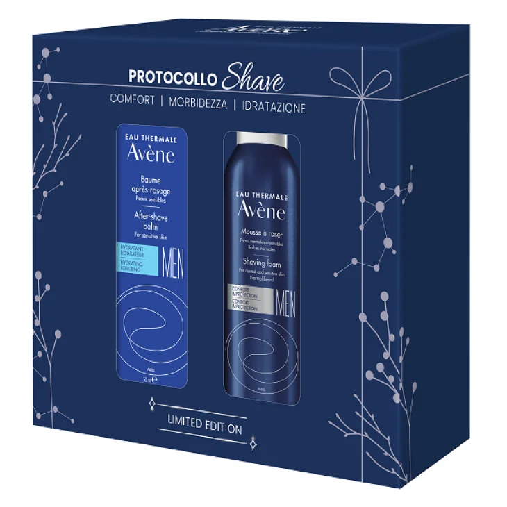 Avène Eau Thermale Men Cofanetto di Bellezza Protocollo Shave Schiuma da Barba 200 ml + Balsamo Dopobarba 50 ml Rasatura Confortevole